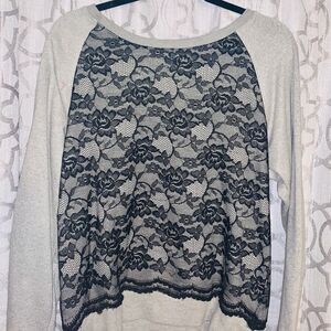 C & C California Silver And Black Lace Sweatshirt